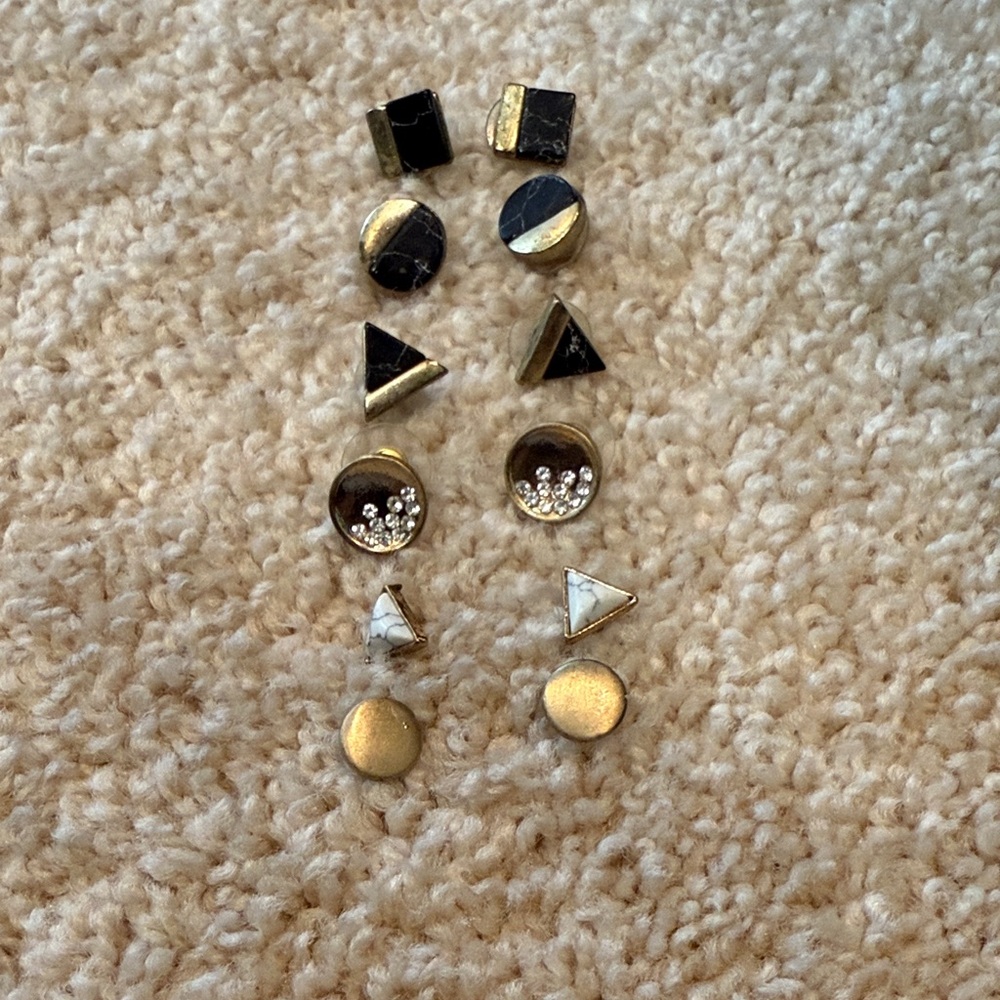 Gold and Black Stud Earring Set - 6 pairs
